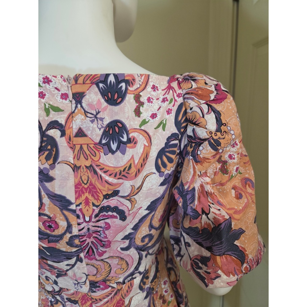 House of Harlow 1960 Pink Paisley Linen Blend Cutout Puff Sleeve Mini Dress 6 - Picture 12 of 14